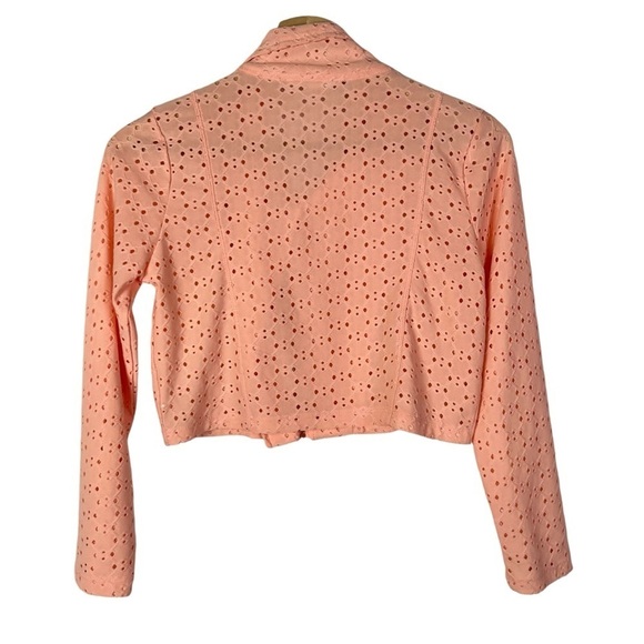 Knit Works Peach Pink Orange Eyelet Side Moto Zip Jacket L/14 - Picture 2 of 2